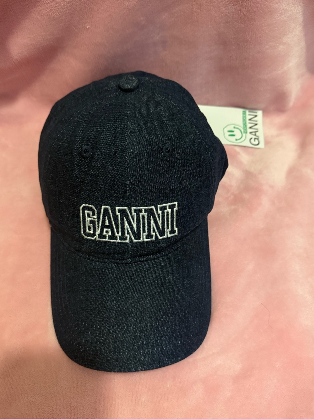 Ganni Black Denim Logo Baseball Cap